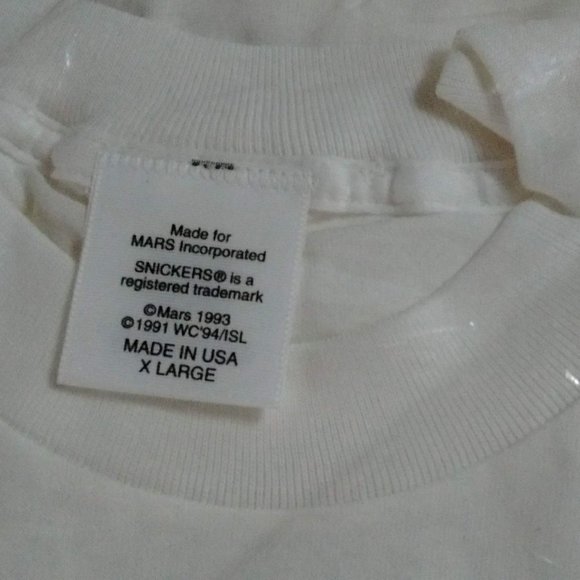 Vintage Mars, Inc. Snickers 1994 World Cup Soccer XL T-Shirt White Tee, Unopened - Picture 2 of 5